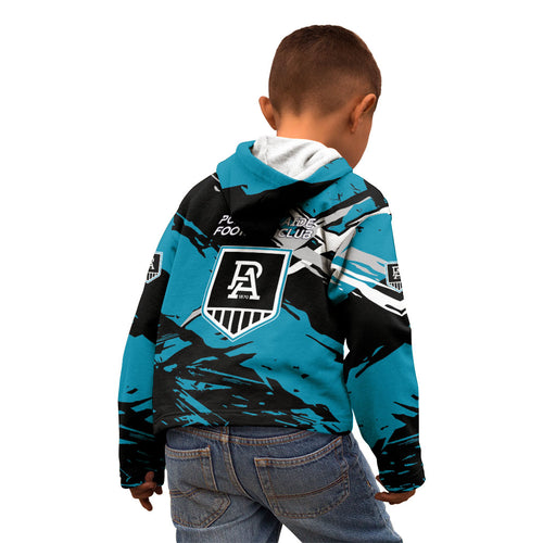 Port Adelaide Football Club Kid Hoodie Power Muscular Mascot Graphic - Abstract Paint Splatter Art