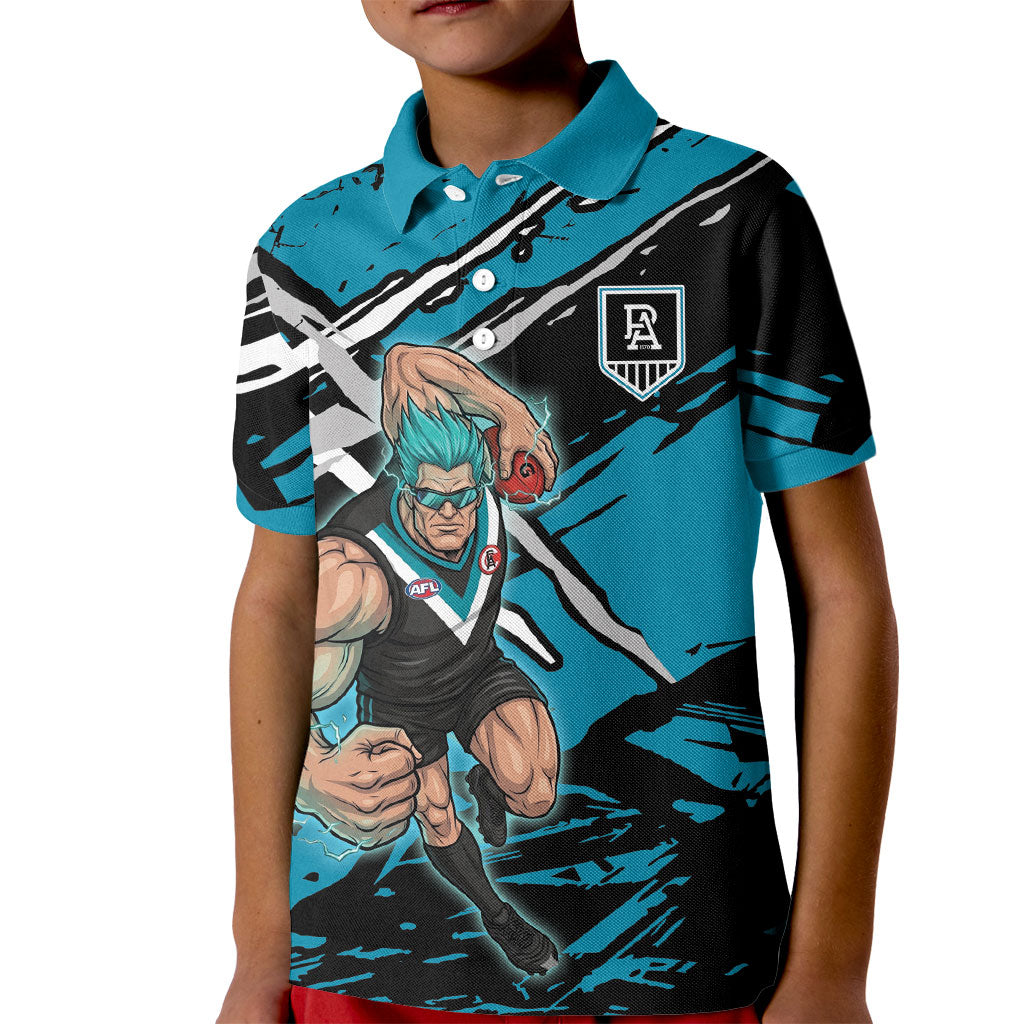Port Adelaide Football Club Kid Polo Shirt Power Muscular Mascot Graphic - Abstract Paint Splatter Art