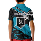 Port Adelaide Football Club Kid Polo Shirt Power Muscular Mascot Graphic - Abstract Paint Splatter Art