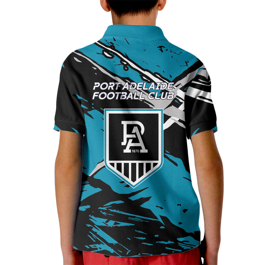 Port Adelaide Football Club Kid Polo Shirt Power Muscular Mascot Graphic - Abstract Paint Splatter Art