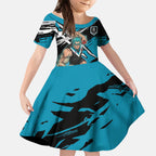 Port Adelaide Football Club Kid Short Sleeve Dress Power Muscular Mascot Graphic - Abstract Paint Splatter Art