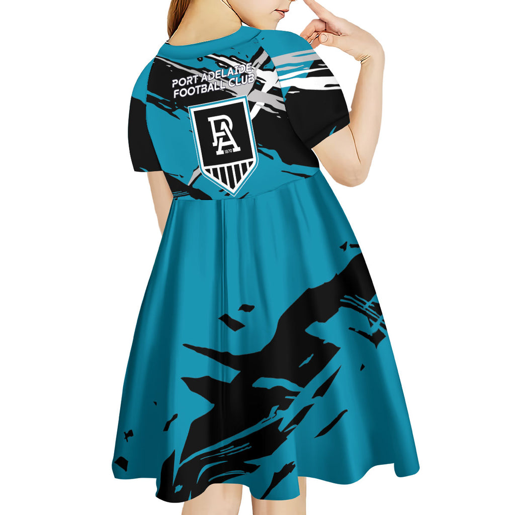 Port Adelaide Football Club Kid Short Sleeve Dress Power Muscular Mascot Graphic - Abstract Paint Splatter Art