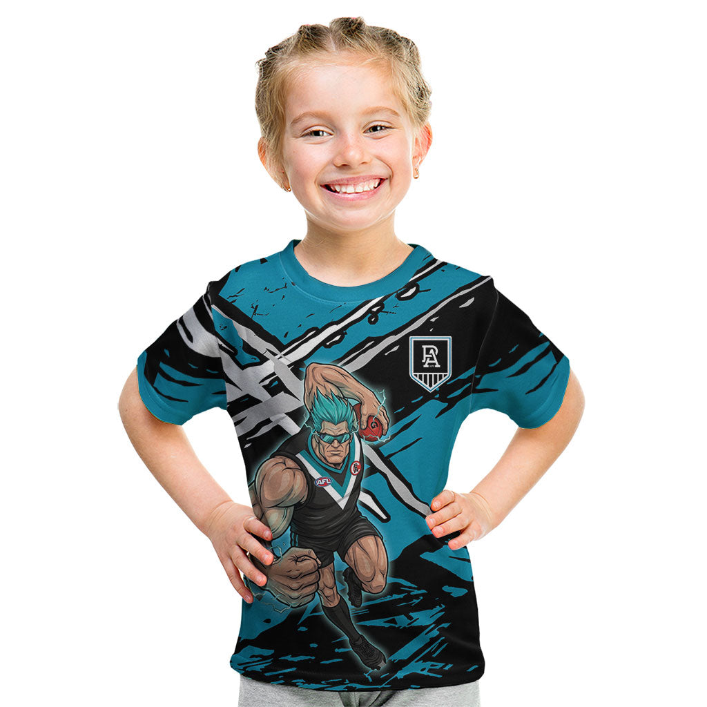 Port Adelaide Football Club Kid T Shirt Power Muscular Mascot Graphic - Abstract Paint Splatter Art