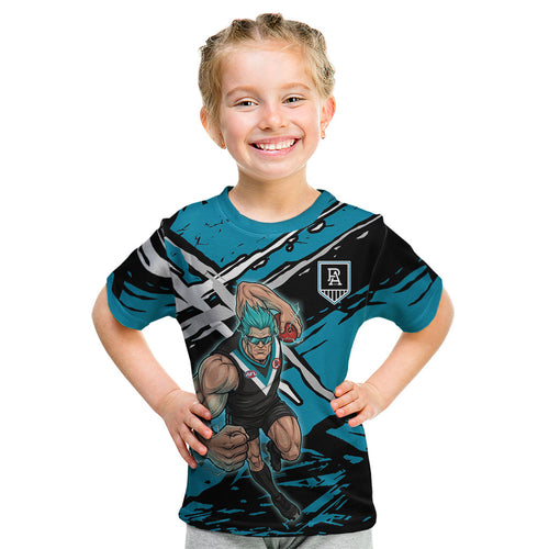 Port Adelaide Football Club Kid T Shirt Power Muscular Mascot Graphic - Abstract Paint Splatter Art