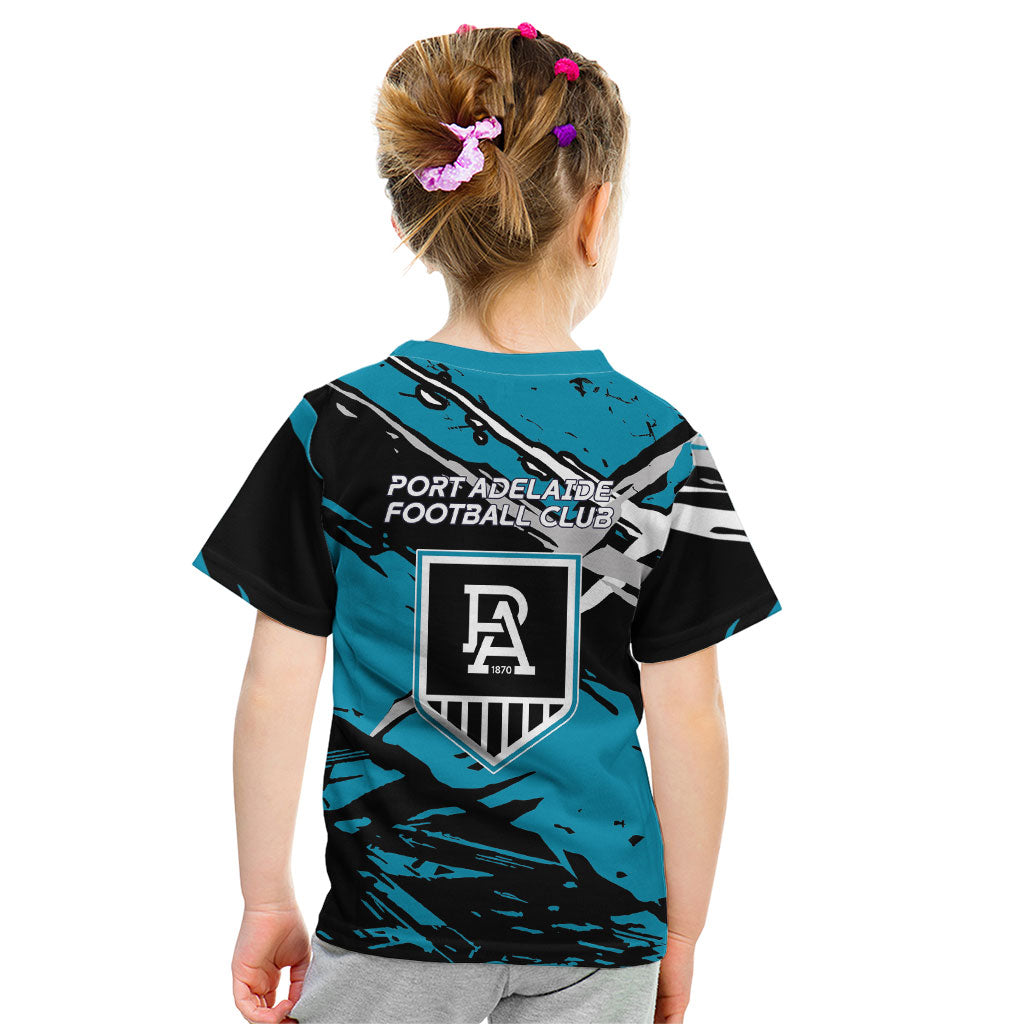 Port Adelaide Football Club Kid T Shirt Power Muscular Mascot Graphic - Abstract Paint Splatter Art