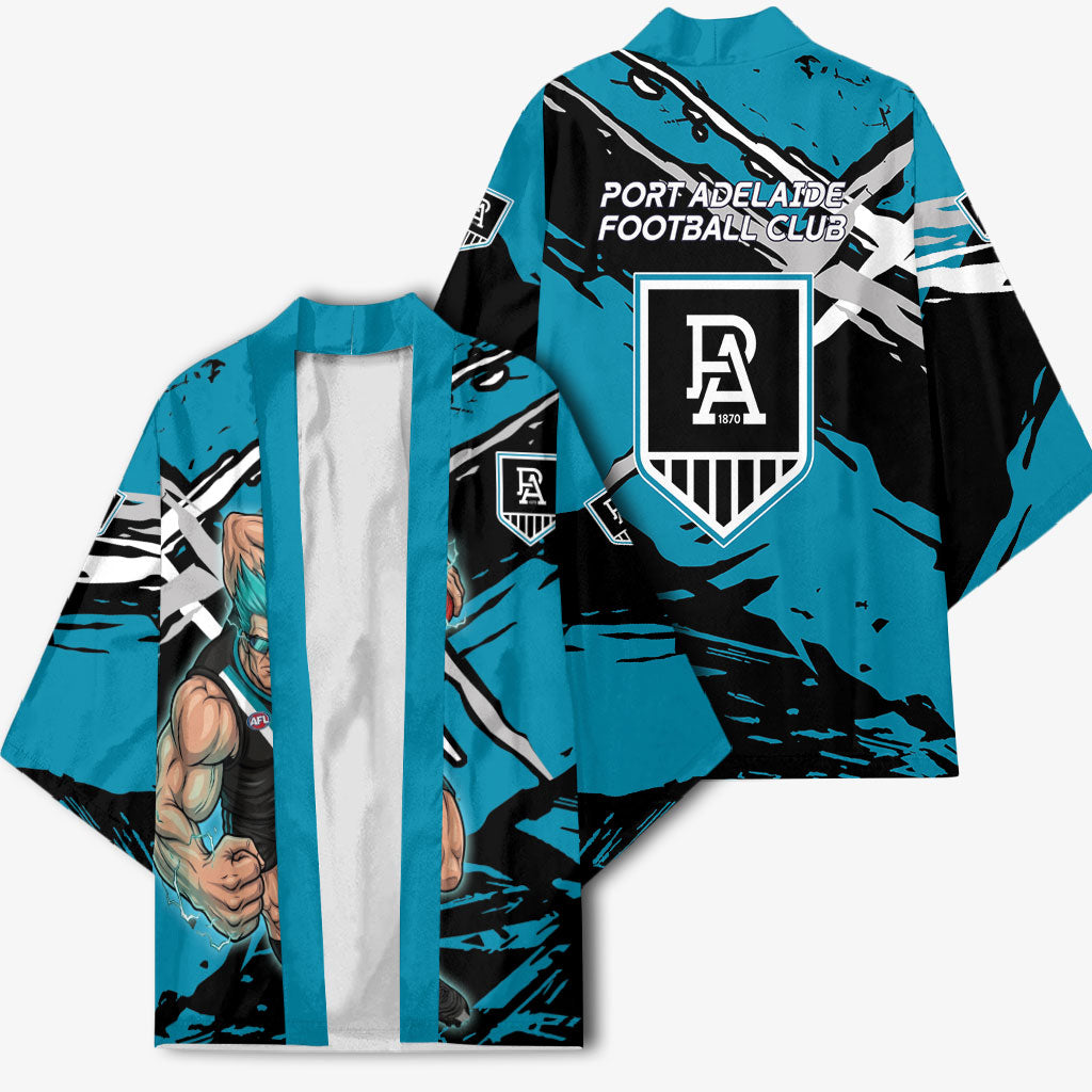 Port Adelaide Football Club Kimono Power Muscular Mascot Graphic - Abstract Paint Splatter Art