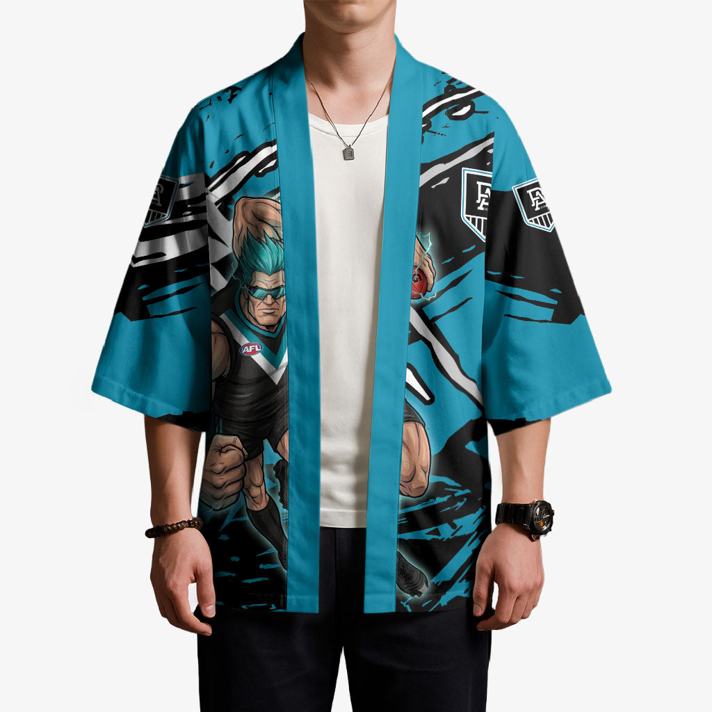 Port Adelaide Football Club Kimono Power Muscular Mascot Graphic - Abstract Paint Splatter Art