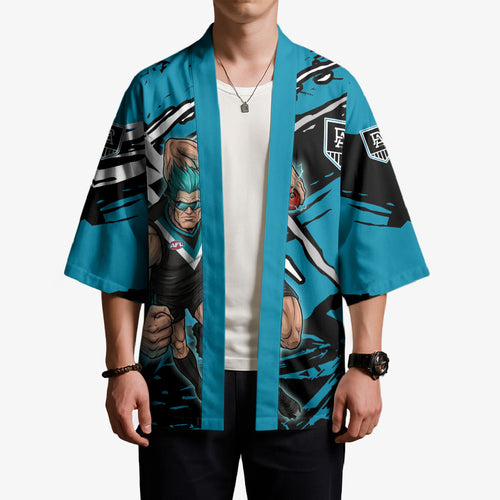Port Adelaide Football Club Kimono Power Muscular Mascot Graphic - Abstract Paint Splatter Art