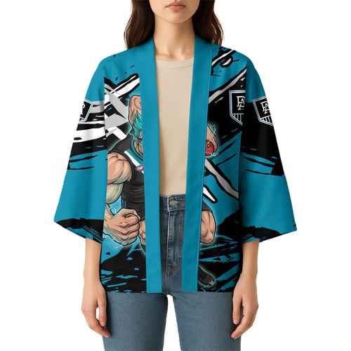 Port Adelaide Football Club Kimono Power Muscular Mascot Graphic - Abstract Paint Splatter Art