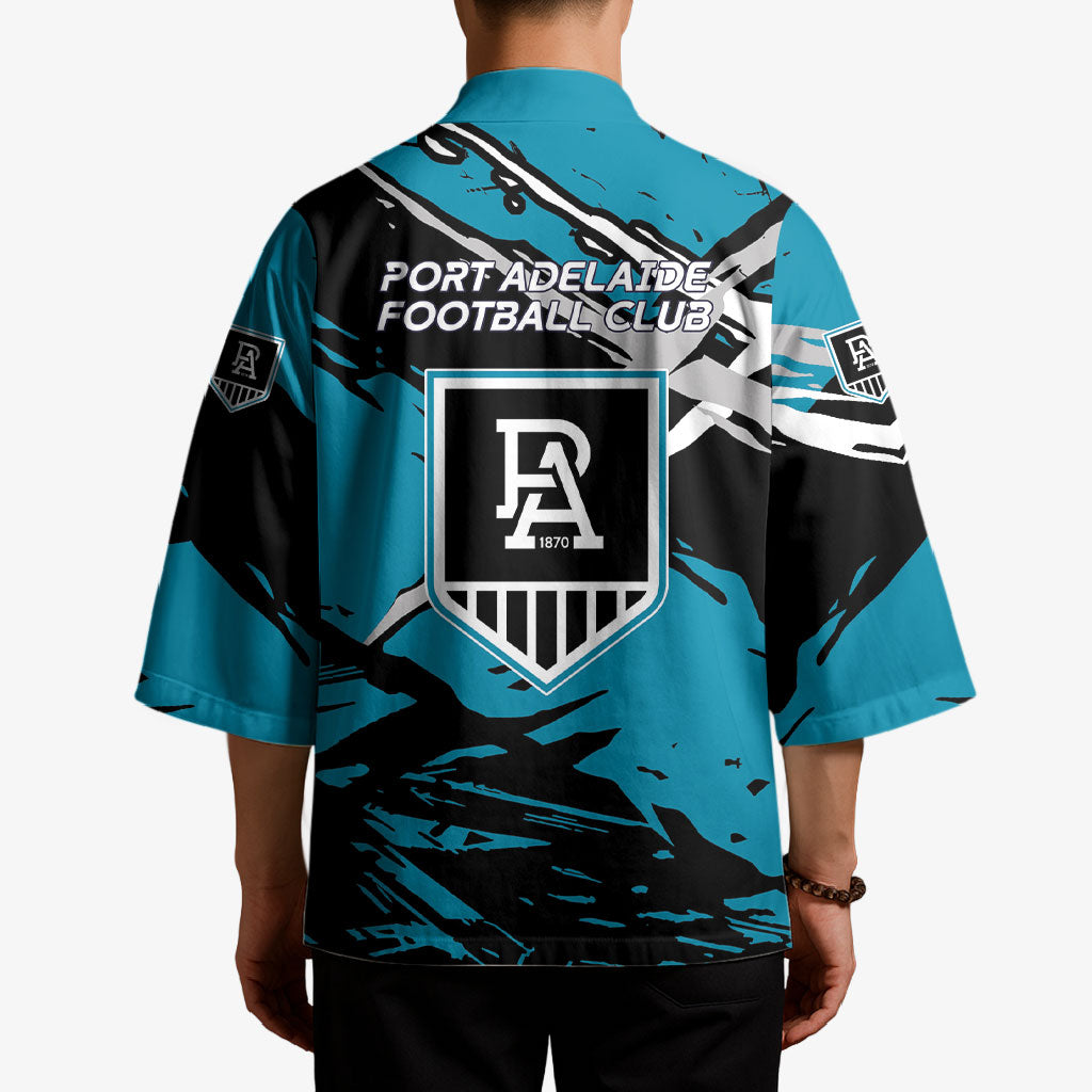 Port Adelaide Football Club Kimono Power Muscular Mascot Graphic - Abstract Paint Splatter Art