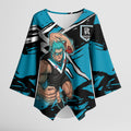 Port Adelaide Football Club Kimono Sleeve Blouse Power Muscular Mascot Graphic - Abstract Paint Splatter Art