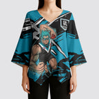 Port Adelaide Football Club Kimono Sleeve Blouse Power Muscular Mascot Graphic - Abstract Paint Splatter Art