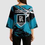 Port Adelaide Football Club Kimono Sleeve Blouse Power Muscular Mascot Graphic - Abstract Paint Splatter Art