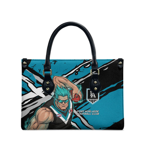 Port Adelaide Football Club Leather Bag Power Muscular Mascot Graphic - Abstract Paint Splatter Art