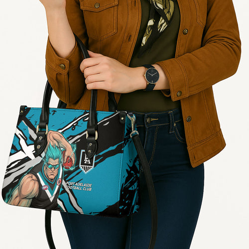 Port Adelaide Football Club Leather Bag Power Muscular Mascot Graphic - Abstract Paint Splatter Art