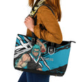 Port Adelaide Football Club Leather Tote Bag Power Muscular Mascot Graphic - Abstract Paint Splatter Art
