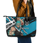 Port Adelaide Football Club Leather Tote Bag Power Muscular Mascot Graphic - Abstract Paint Splatter Art