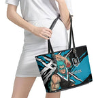 Port Adelaide Football Club Leather Tote Bag Power Muscular Mascot Graphic - Abstract Paint Splatter Art
