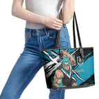 Port Adelaide Football Club Leather Tote Bag Power Muscular Mascot Graphic - Abstract Paint Splatter Art