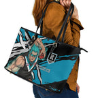 Port Adelaide Football Club Leather Tote Bag Power Muscular Mascot Graphic - Abstract Paint Splatter Art