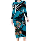 Port Adelaide Football Club Long Sleeve Bodycon Dress Power Muscular Mascot Graphic - Abstract Paint Splatter Art