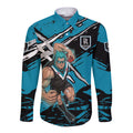 Port Adelaide Football Club Long Sleeve Button Shirt Power Muscular Mascot Graphic - Abstract Paint Splatter Art