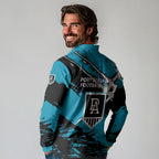 Port Adelaide Football Club Long Sleeve Polo Shirt Power Muscular Mascot Graphic - Abstract Paint Splatter Art