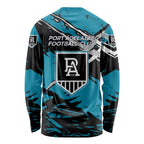 Port Adelaide Football Club Long Sleeve Shirt Power Muscular Mascot Graphic - Abstract Paint Splatter Art
