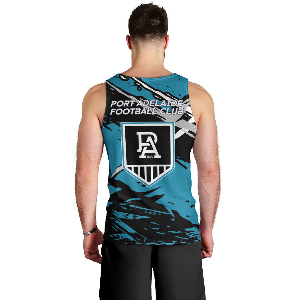 Port Adelaide Football Club Men Tank Top Power Muscular Mascot Graphic - Abstract Paint Splatter Art