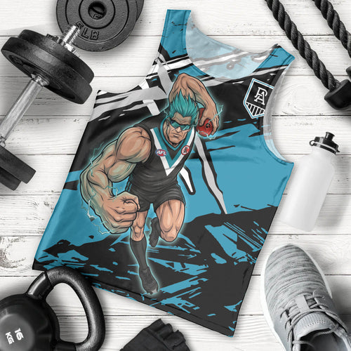 Port Adelaide Football Club Men Tank Top Power Muscular Mascot Graphic - Abstract Paint Splatter Art