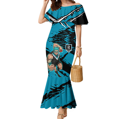 Port Adelaide Football Club Mermaid Dress Power Muscular Mascot Graphic - Abstract Paint Splatter Art