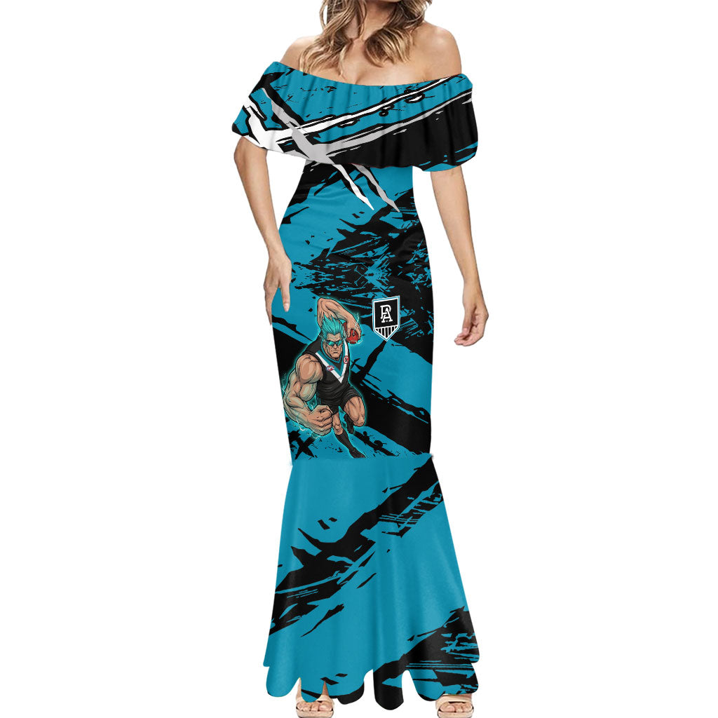 Port Adelaide Football Club Mermaid Dress Power Muscular Mascot Graphic - Abstract Paint Splatter Art