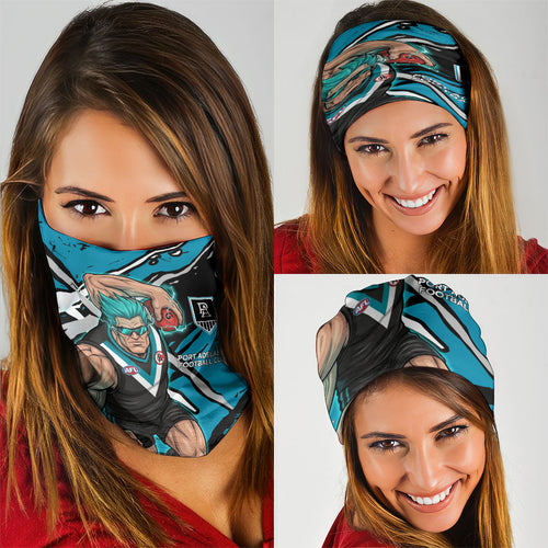 Port Adelaide Football Club Neck Gaiter Power Muscular Mascot Graphic - Abstract Paint Splatter Art