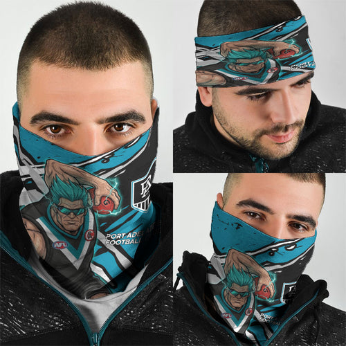 Port Adelaide Football Club Neck Gaiter Power Muscular Mascot Graphic - Abstract Paint Splatter Art
