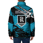 Port Adelaide Football Club Padded Jacket Power Muscular Mascot Graphic - Abstract Paint Splatter Art