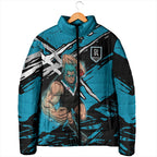 Port Adelaide Football Club Padded Jacket Power Muscular Mascot Graphic - Abstract Paint Splatter Art