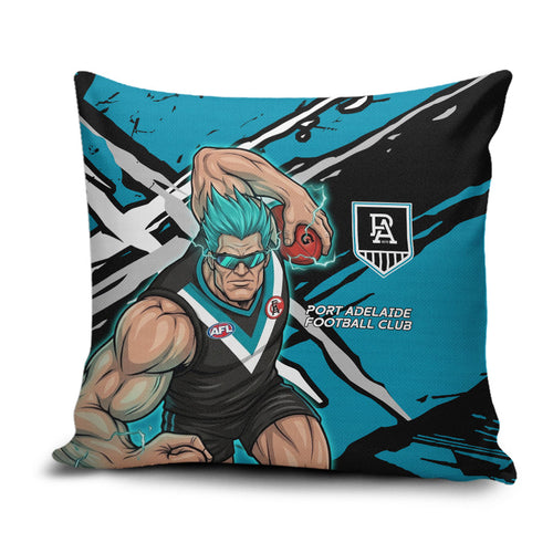 Port Adelaide Football Club Pillow Cover Power Muscular Mascot Graphic - Abstract Paint Splatter Art
