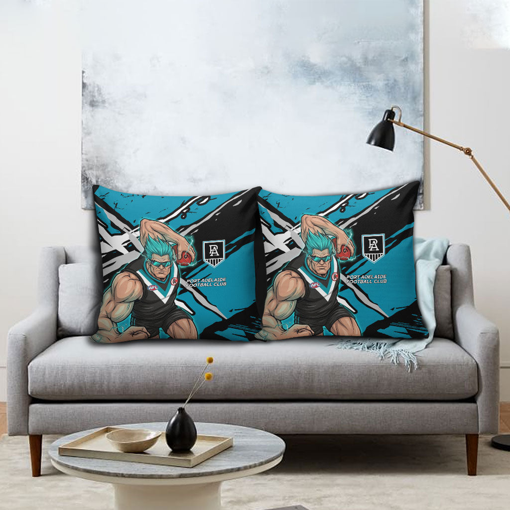 Port Adelaide Football Club Pillow Cover Power Muscular Mascot Graphic - Abstract Paint Splatter Art