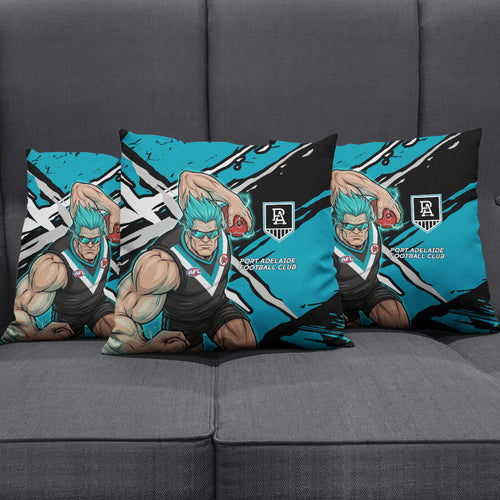 Port Adelaide Football Club Pillow Cover Power Muscular Mascot Graphic - Abstract Paint Splatter Art