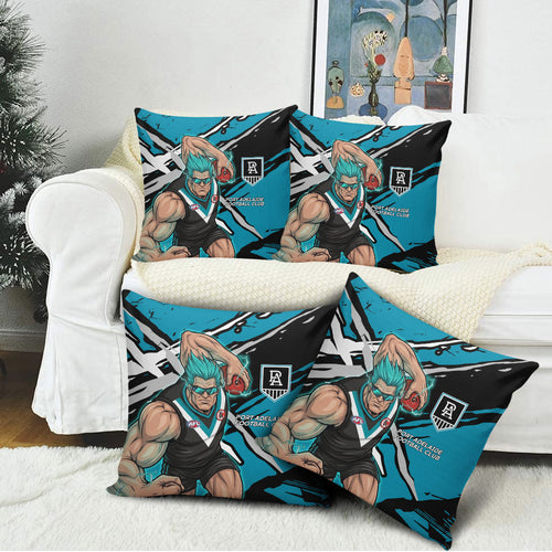 Port Adelaide Football Club Pillow Cover Power Muscular Mascot Graphic - Abstract Paint Splatter Art