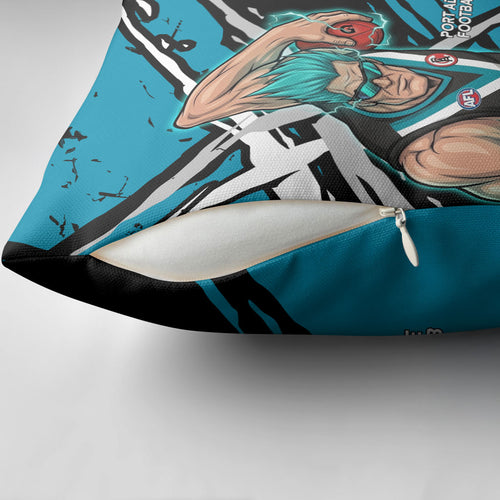 Port Adelaide Football Club Pillow Cover Power Muscular Mascot Graphic - Abstract Paint Splatter Art