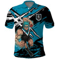 Port Adelaide Football Club Polo Shirt Power Muscular Mascot Graphic - Abstract Paint Splatter Art