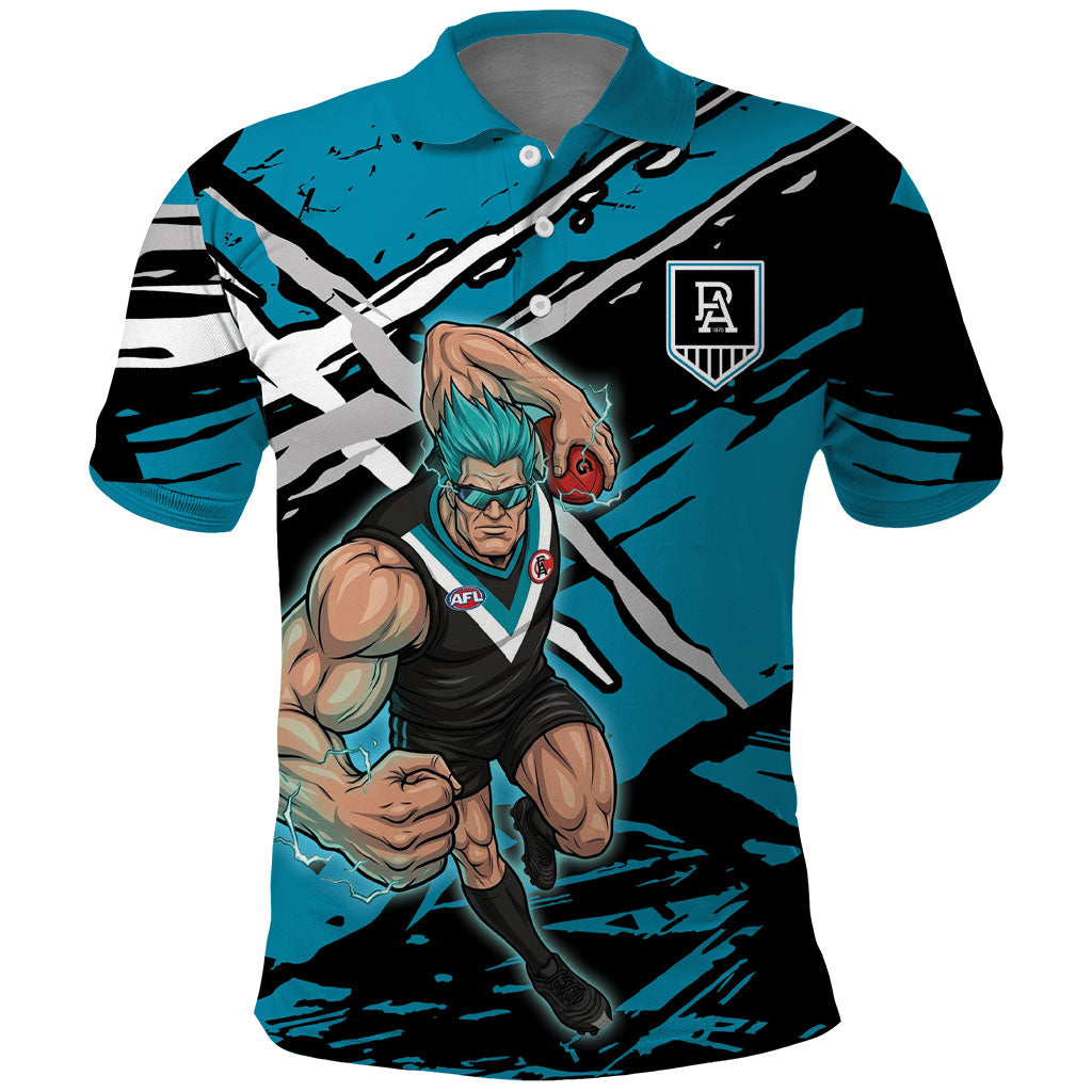 Port Adelaide Football Club Polo Shirt Power Muscular Mascot Graphic - Abstract Paint Splatter Art