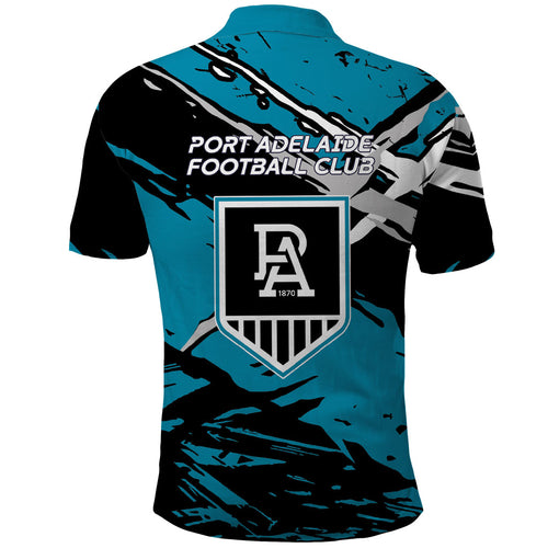 Port Adelaide Football Club Polo Shirt Power Muscular Mascot Graphic - Abstract Paint Splatter Art