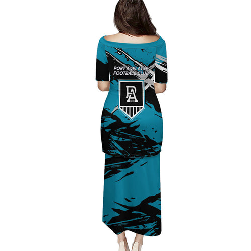 Port Adelaide Football Club Puletasi Power Muscular Mascot Graphic - Abstract Paint Splatter Art