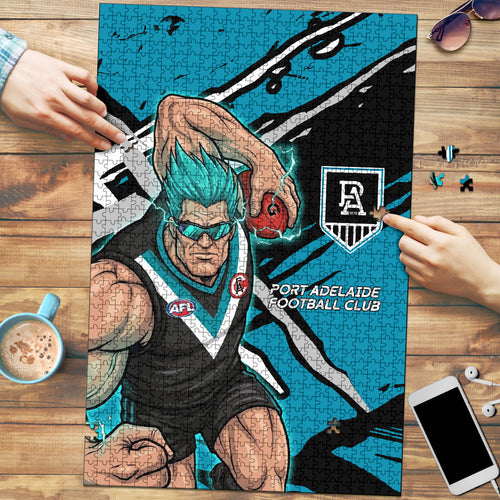 Port Adelaide Football Club Puzzle Power Muscular Mascot Graphic - Abstract Paint Splatter Art