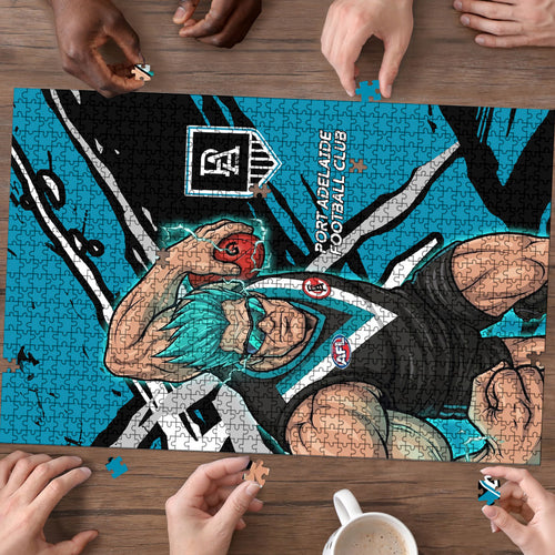 Port Adelaide Football Club Puzzle Power Muscular Mascot Graphic - Abstract Paint Splatter Art