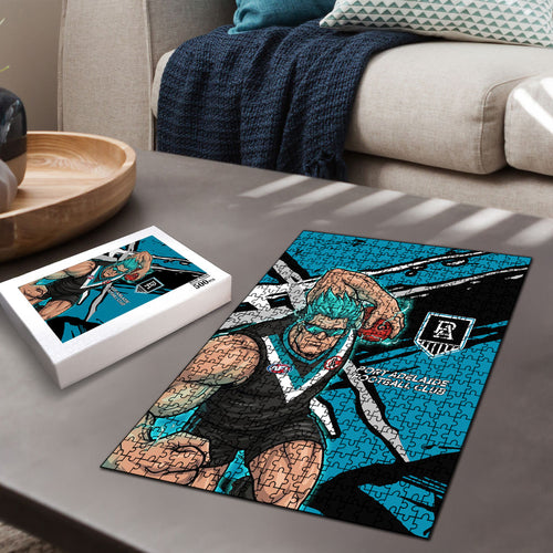Port Adelaide Football Club Puzzle Power Muscular Mascot Graphic - Abstract Paint Splatter Art