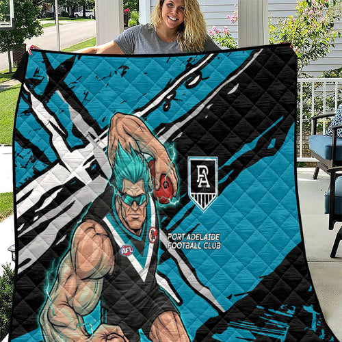 Port Adelaide Football Club Quilt Power Muscular Mascot Graphic - Abstract Paint Splatter Art