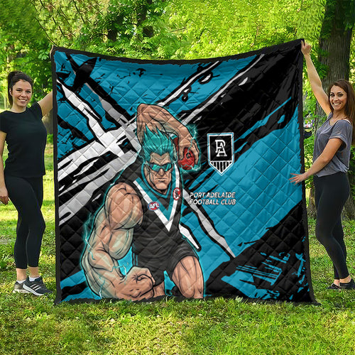 Port Adelaide Football Club Quilt Power Muscular Mascot Graphic - Abstract Paint Splatter Art